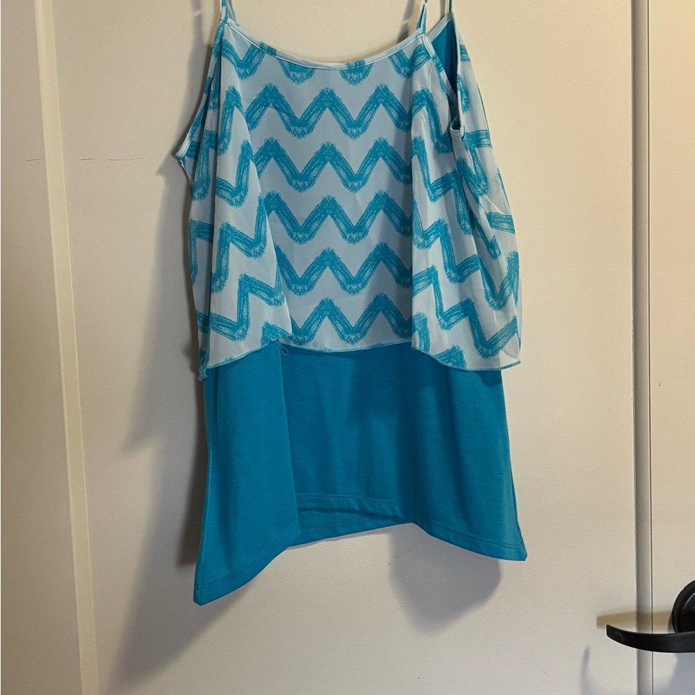 No Boundaries Blue Chevron Layered Cami Tank Top